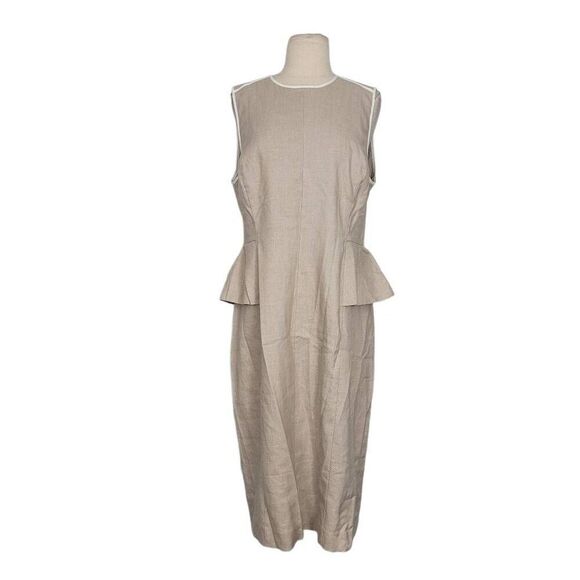 NWT J. Crew Peplum Stretch Linen Blend Sheath Dress Sz 14 Flax Oatmeal Office - Picture 3 of 12